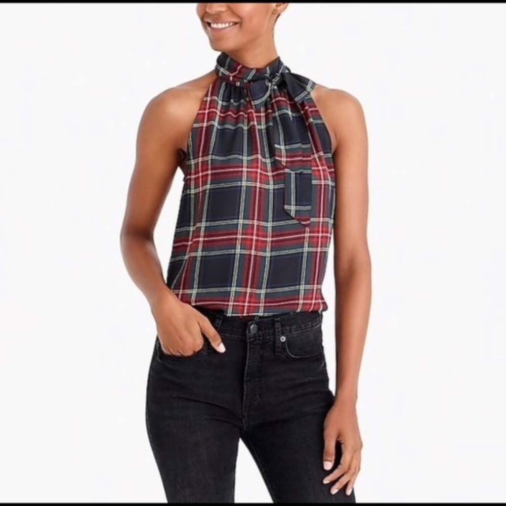 J Crew Plaid Stewart Tartan Halter Top Black Red Yellow, Size 8